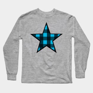 Blue and Black Buffalo Plaid Star Long Sleeve T-Shirt